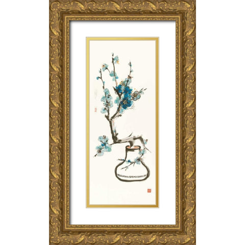 Blue Blossom Gold Ornate Wood Framed Art Print with Double Matting by Paschke, Chris