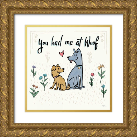 Dogs in the Garden III Gold Ornate Wood Framed Art Print with Double Matting by Penner, Janelle