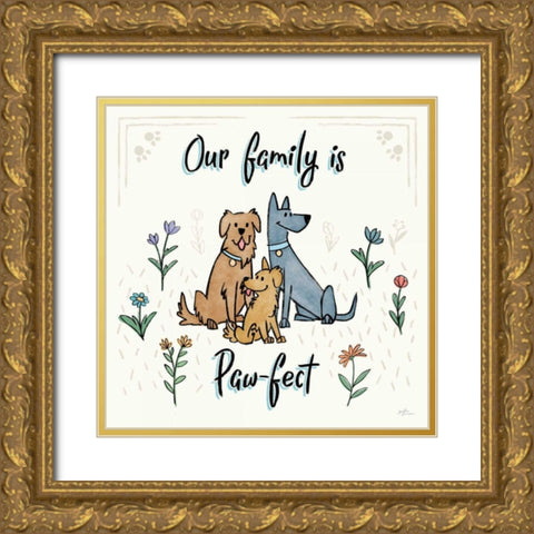 Dogs in the Garden IV Gold Ornate Wood Framed Art Print with Double Matting by Penner, Janelle