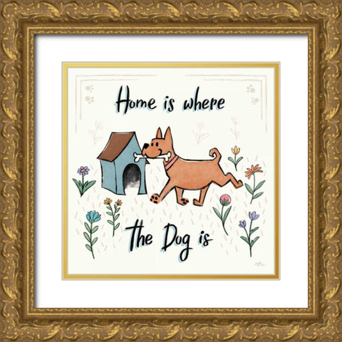 Dogs in the Garden V Gold Ornate Wood Framed Art Print with Double Matting by Penner, Janelle