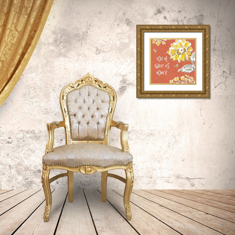 Bee Happy III Spice Gold Ornate Wood Framed Art Print with Double Matting by Brissonnet, Daphne
