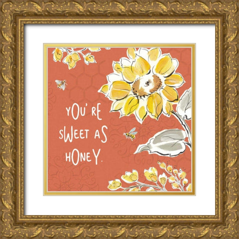 Bee Happy III Spice Gold Ornate Wood Framed Art Print with Double Matting by Brissonnet, Daphne