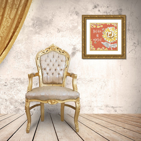 Bee Happy V Spice Gold Ornate Wood Framed Art Print with Double Matting by Brissonnet, Daphne