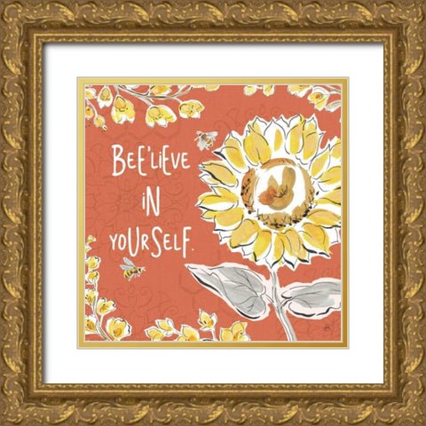Bee Happy V Spice Gold Ornate Wood Framed Art Print with Double Matting by Brissonnet, Daphne