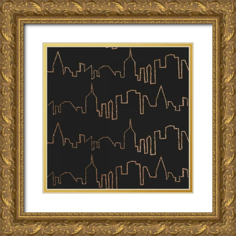 NY Chic Skyline gold on black Gold Ornate Wood Framed Art Print with Double Matting by Fabiano, Marco