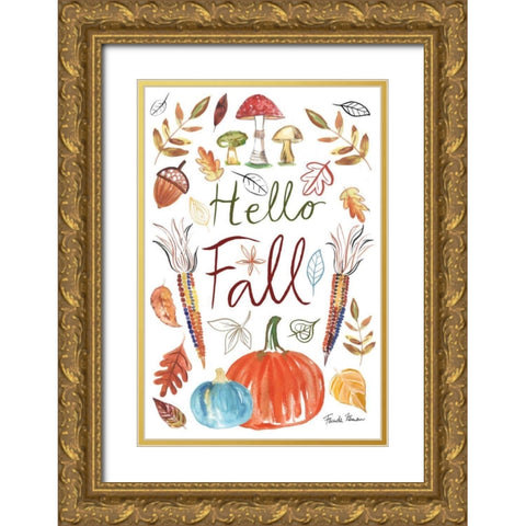 Hello Fall I Gold Ornate Wood Framed Art Print with Double Matting by Zaman, Farida