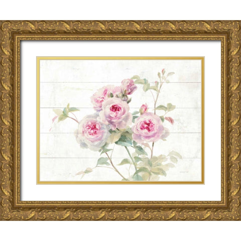 Sweet Roses on Wood Gold Ornate Wood Framed Art Print with Double Matting by Nai, Danhui