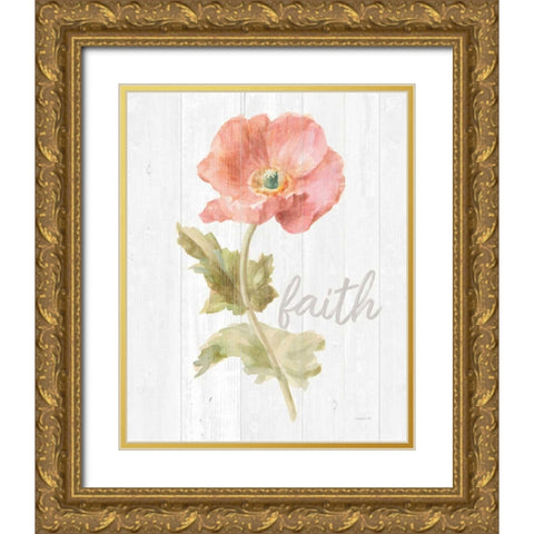 Garden Poppy on Wood Faith Gold Ornate Wood Framed Art Print with Double Matting by Nai, Danhui