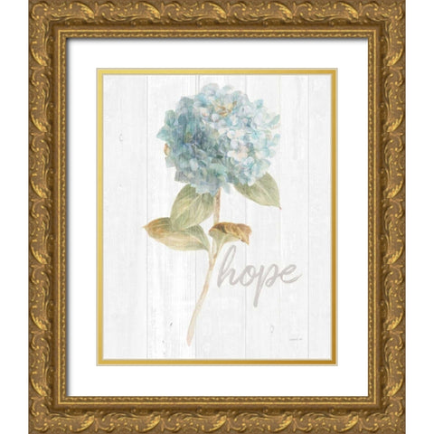 Garden Hydrangea on Wood Hope Gold Ornate Wood Framed Art Print with Double Matting by Nai, Danhui