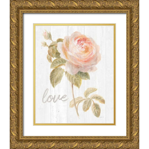 Garden Rose on Wood Love Gold Ornate Wood Framed Art Print with Double Matting by Nai, Danhui