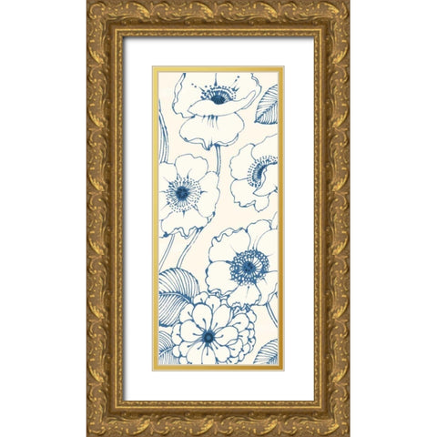 Pen and Ink Flowers on cream Panel II Gold Ornate Wood Framed Art Print with Double Matting by Wild Apple Portfolio