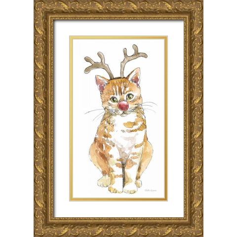 Christmas Kitties III Gold Ornate Wood Framed Art Print with Double Matting by Grove, Beth