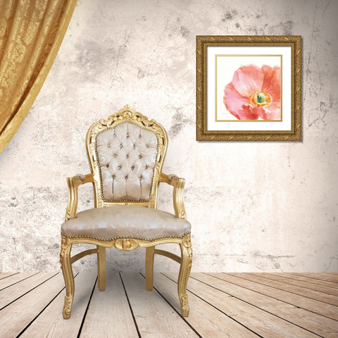 Garden Poppy Flipped on White Crop Gold Ornate Wood Framed Art Print with Double Matting by Nai, Danhui