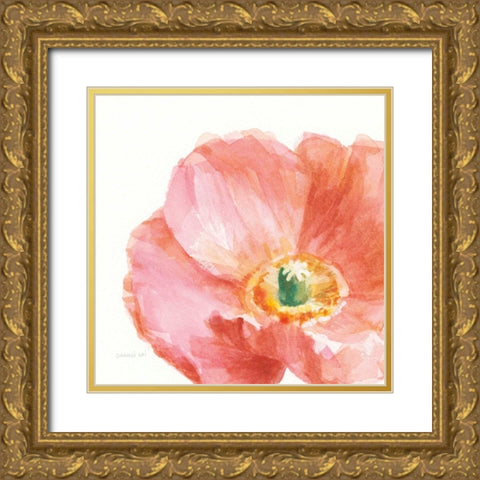 Garden Poppy Flipped on White Crop Gold Ornate Wood Framed Art Print with Double Matting by Nai, Danhui