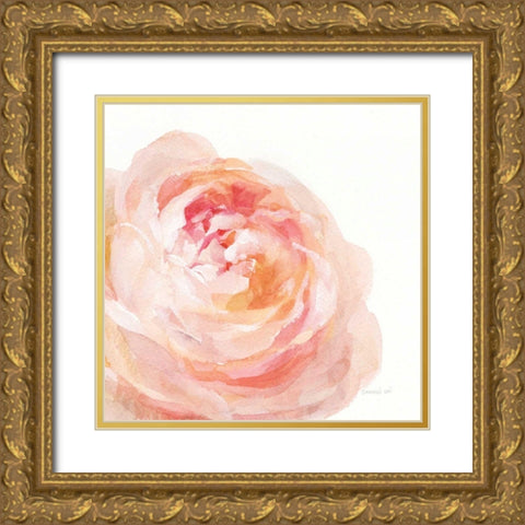 Garden Rose on White Crop Gold Ornate Wood Framed Art Print with Double Matting by Nai, Danhui