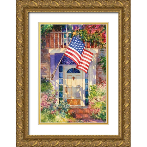 Patriotic Home Gold Ornate Wood Framed Art Print with Double Matting by McKenna, Kathleen Parr