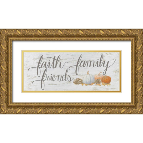 Beautiful Bounty Sign III Faith Family Friends Script Gold Ornate Wood Framed Art Print with Double Matting by Wiens, James