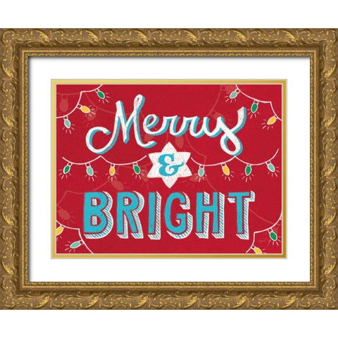 Merry and Bright v2 Gold Ornate Wood Framed Art Print with Double Matting by Urban, Mary
