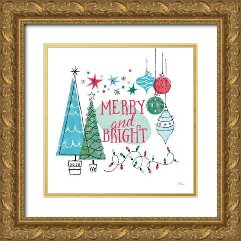 Retro Christmas II v2 Gold Ornate Wood Framed Art Print with Double Matting by Penner, Janelle