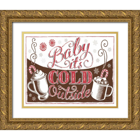 Merry Little Christmas I Brown Gold Ornate Wood Framed Art Print with Double Matting by Penner, Janelle