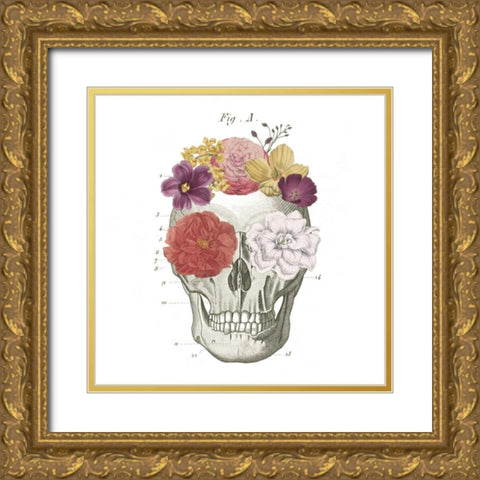 Floral Skull I Gold Ornate Wood Framed Art Print with Double Matting by Wild Apple Portfolio