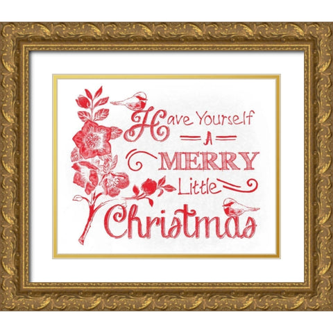 Chalkboard Christmas Sayings V on white Gold Ornate Wood Framed Art Print with Double Matting by Grove, Beth