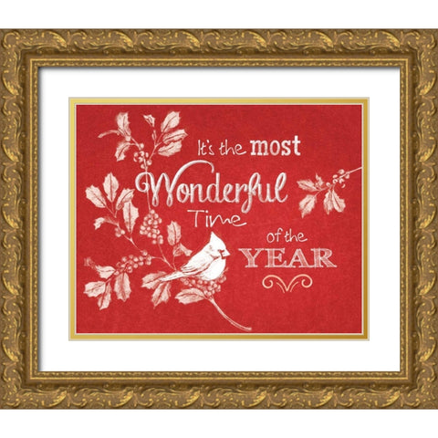 Chalkboard Christmas Sayings VI on red Gold Ornate Wood Framed Art Print with Double Matting by Grove, Beth