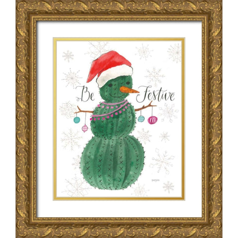 A Very Cactus Christmas I Be Festive Gold Ornate Wood Framed Art Print with Double Matting by Jackson, Jenaya