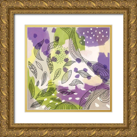 Bright Life III Purple Yellow Line Crop Gold Ornate Wood Framed Art Print with Double Matting by Urban, Mary