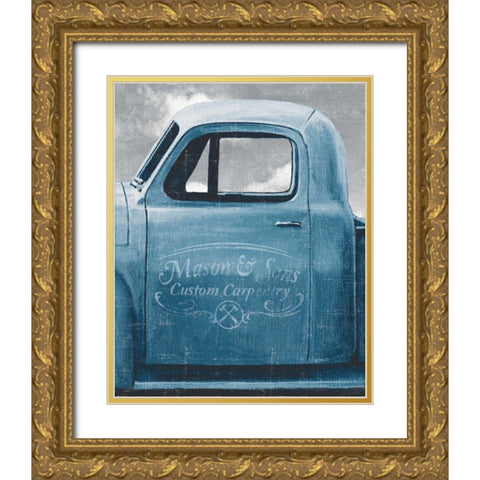 Lets Go for a Ride II Vintage Blue Gold Ornate Wood Framed Art Print with Double Matting by Wiens, James