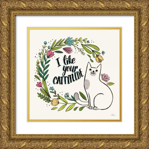 Purrfect Garden IX Gold Ornate Wood Framed Art Print with Double Matting by Penner, Janelle