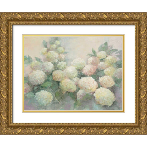 Annabelle Hydrangeas Gold Ornate Wood Framed Art Print with Double Matting by Purinton, Julia