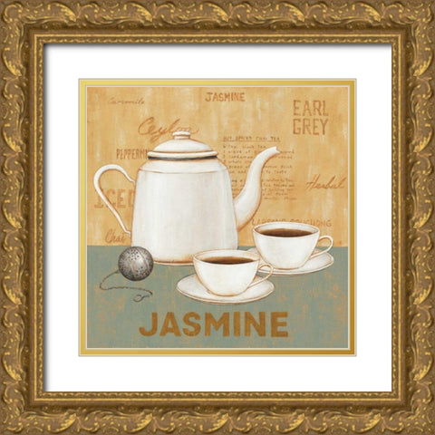 Jasmine Tea Teal Gold Ornate Wood Framed Art Print with Double Matting by Brown, David Carter