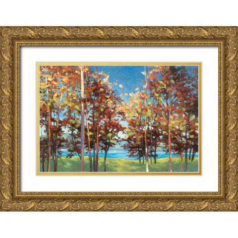 Kaleidoscope Bright Blue Gold Ornate Wood Framed Art Print with Double Matting by Purinton, Julia