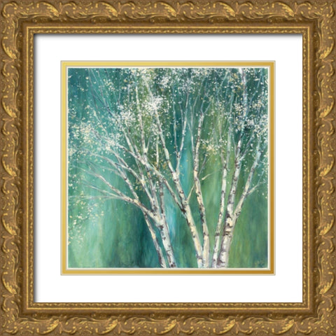 Blue Birch Green Gold Ornate Wood Framed Art Print with Double Matting by Purinton, Julia