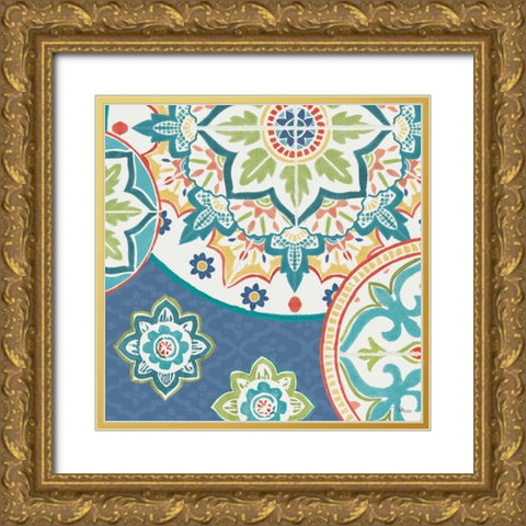 Colorful Journey II Blue Gold Ornate Wood Framed Art Print with Double Matting by Pela Studio