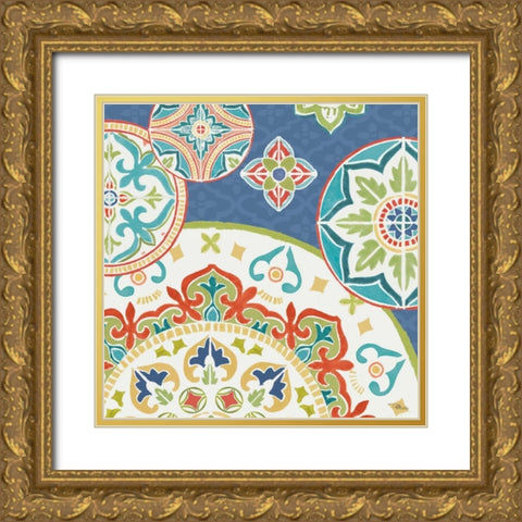 Colorful Journey III Blue Gold Ornate Wood Framed Art Print with Double Matting by Pela Studio