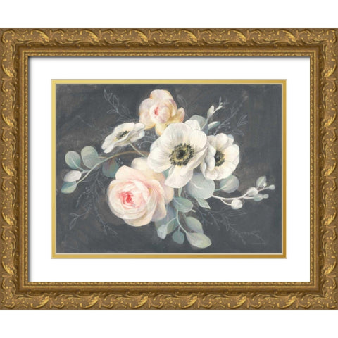 Roses and Anemones Gold Ornate Wood Framed Art Print with Double Matting by Nai, Danhui