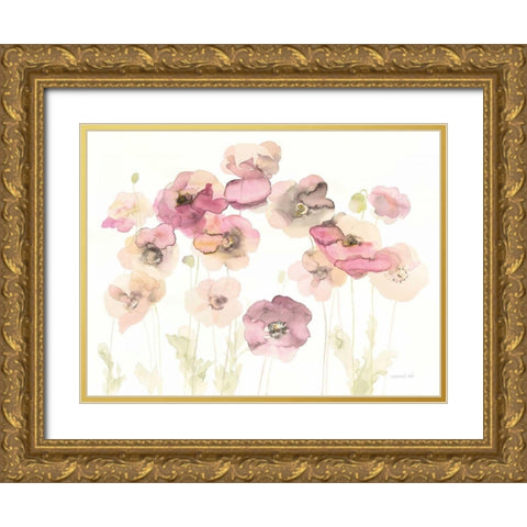 Delicate Poppies Gold Ornate Wood Framed Art Print with Double Matting by Nai, Danhui