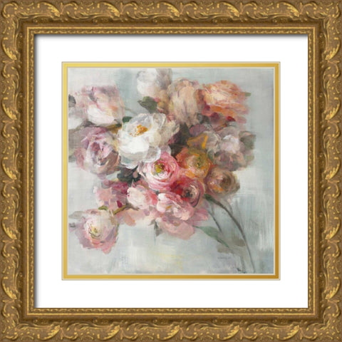 Blush Bouquet Gold Ornate Wood Framed Art Print with Double Matting by Nai, Danhui