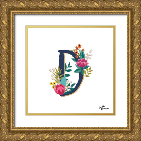 Romantic Luxe Monogram D Navy Gold Ornate Wood Framed Art Print with Double Matting by Penner, Janelle