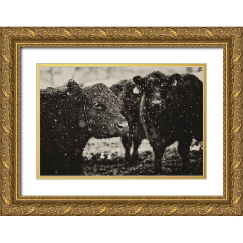 Its Snowing Gold Ornate Wood Framed Art Print with Double Matting by Aledanda