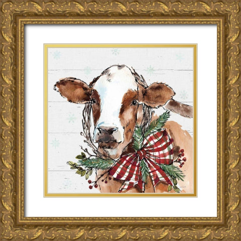 Holiday on the Farm VIII on Gray Gold Ornate Wood Framed Art Print with Double Matting by Tavoletti, Anne