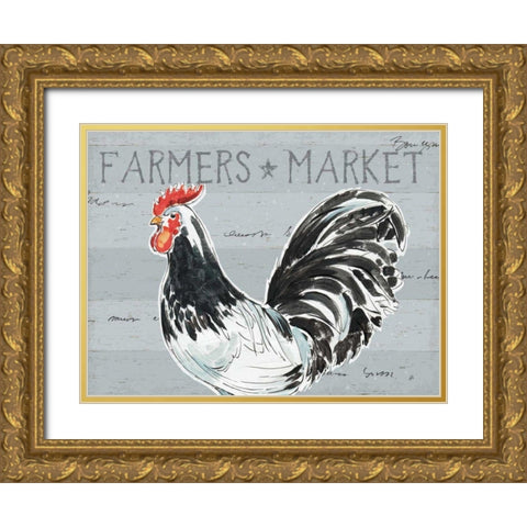 Roosters Call I - No Dots Gold Ornate Wood Framed Art Print with Double Matting by Brissonnet, Daphne