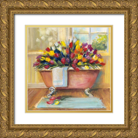 Bathtub Bouquet II Gold Ornate Wood Framed Art Print with Double Matting by Rowan, Carol