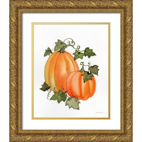 Pumpkin and Vines I Gold Ornate Wood Framed Art Print with Double Matting by McKenna, Kathleen Parr