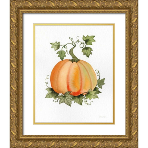 Pumpkin and Vines II Gold Ornate Wood Framed Art Print with Double Matting by McKenna, Kathleen Parr