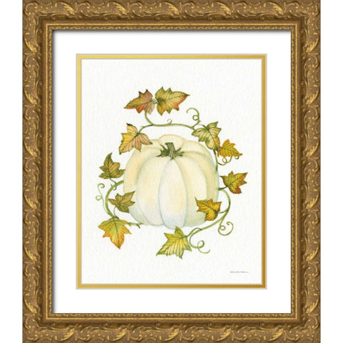 Pumpkin and Vines III Gold Ornate Wood Framed Art Print with Double Matting by McKenna, Kathleen Parr
