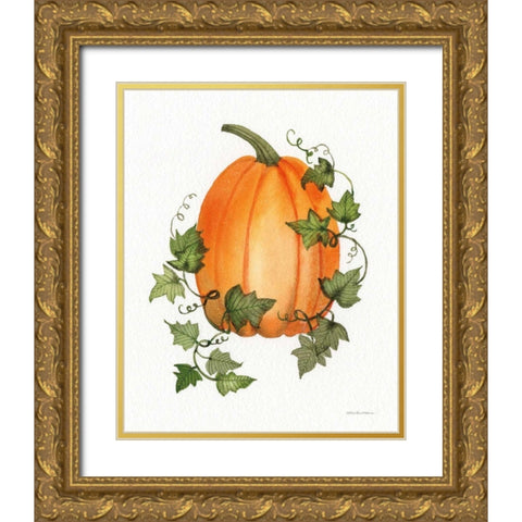 Pumpkin and Vines IV Gold Ornate Wood Framed Art Print with Double Matting by McKenna, Kathleen Parr