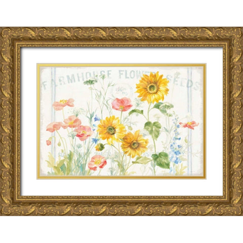 Floursack Florals I Gold Ornate Wood Framed Art Print with Double Matting by Nai, Danhui